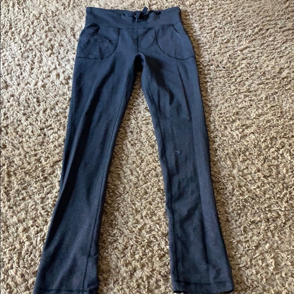 Lululemon striped black and grey leggings.